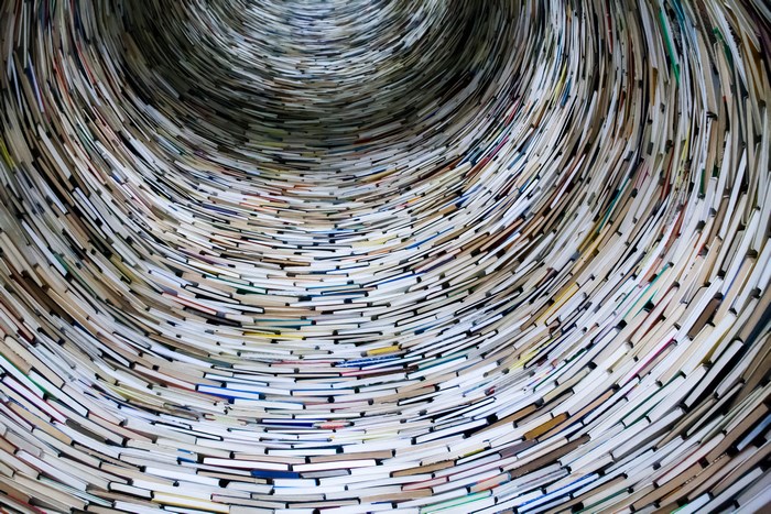 Circular tunnel made of books