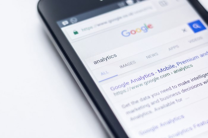 Google Analytics search results on a smartphone