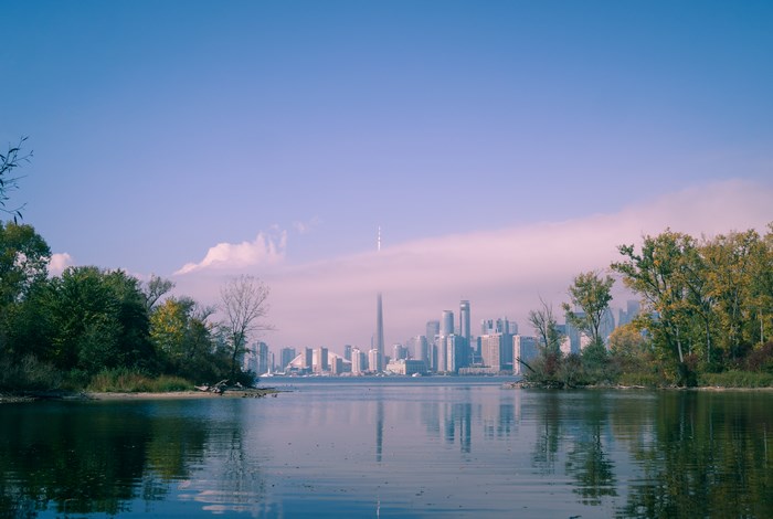 Toronto skyline with fog over the water