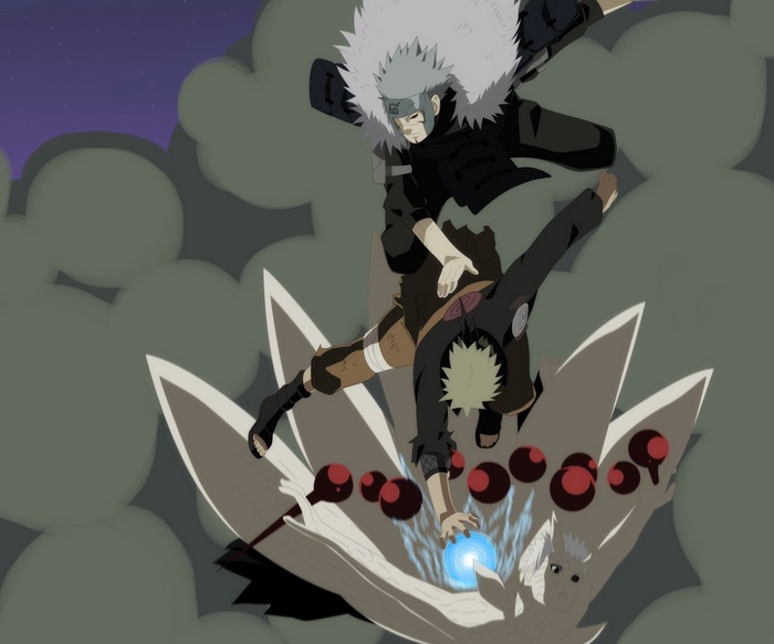 Naruto Uzumaki and Tobirama Senju fighting