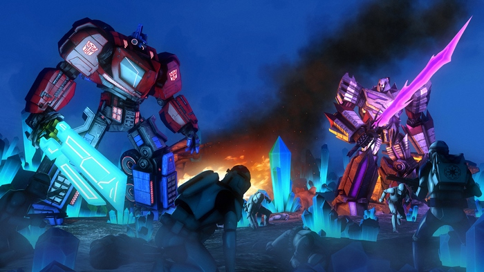 Optimus Prime and Megatron fighting with Stormtroopers