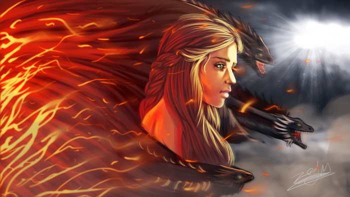 Daenerys Targaryen with Dragons and Fire