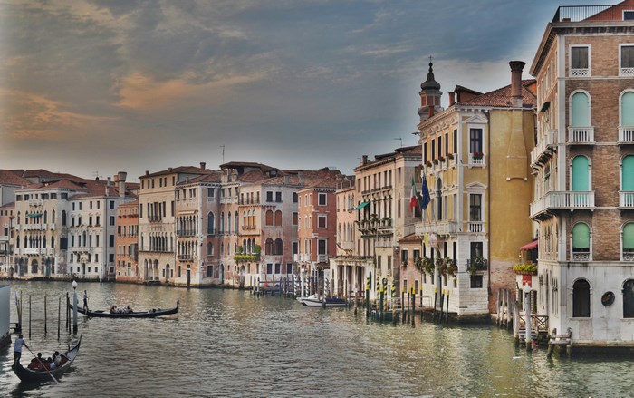 Venice Canal with Gondolas and Palaces