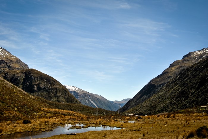 Valley with mountains and a small lake