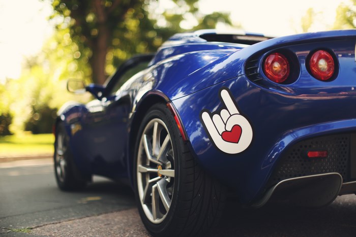 Blue Lotus Elise with Rock On Heart Sticker