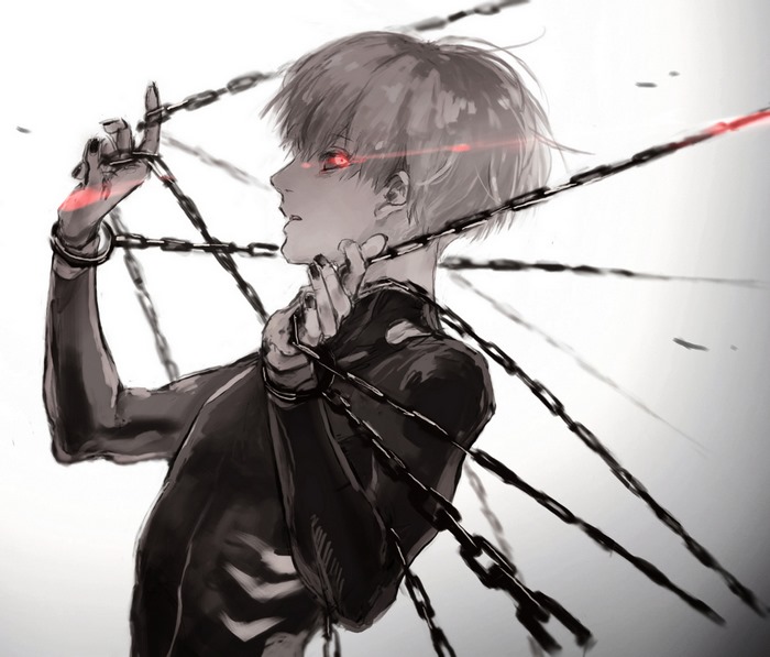 Ken Kaneki from Tokyo Ghoul with chains