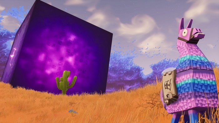 Fortnite Cube and Llama in Desert Landscape