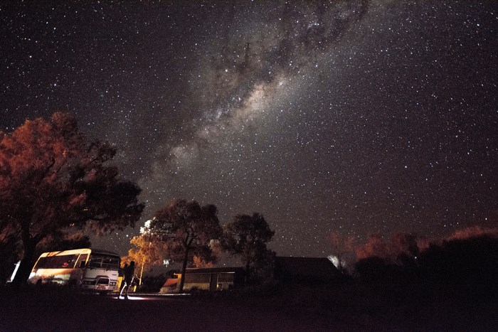 Milky Way over Kings Creek Station with a bus