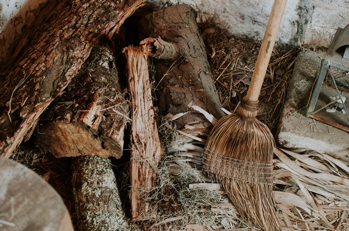 Woodpile and broom at Wormsloe, Savannah, Georgia