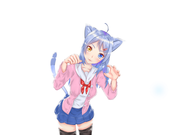 Anime girl with cat ears and heterochromia
