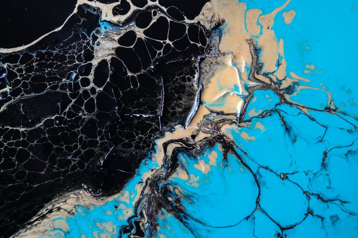 Abstract Turquoise and Black Acrylic Flow Art