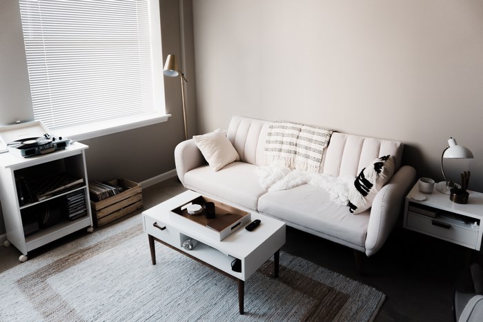 Minimalist Living Room with Pastel Sofa and Coffee Table