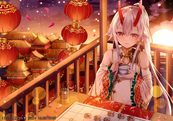 Tomoe Gozen from Fate/Grand Order playing Chinese Chess
