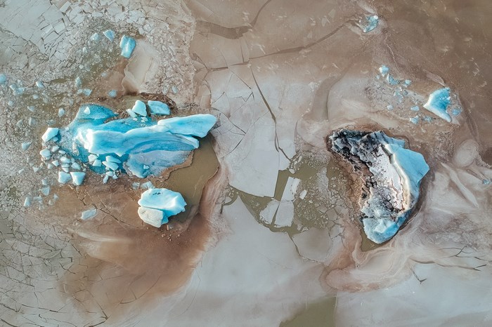 Aerial view of icebergs in Iceland
