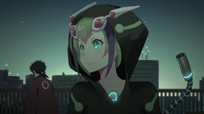 Mira Yurizaki and Kyōma Mabuchi on a rooftop