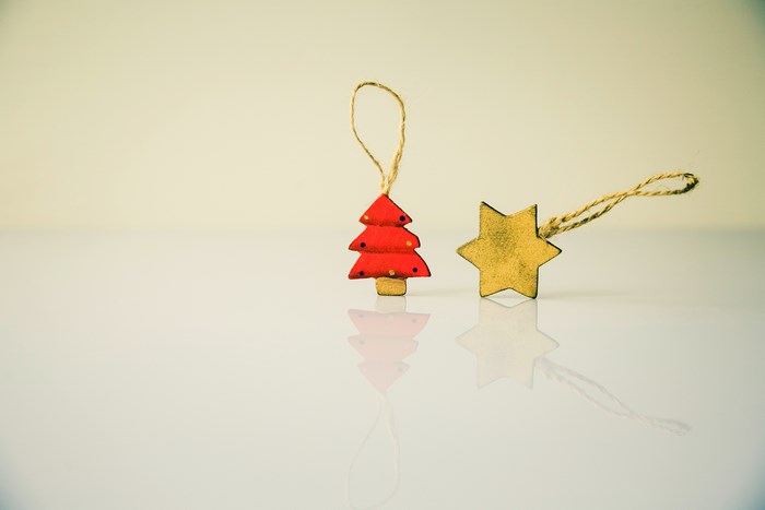 Wooden Christmas Tree and Star Ornaments with Reflection
