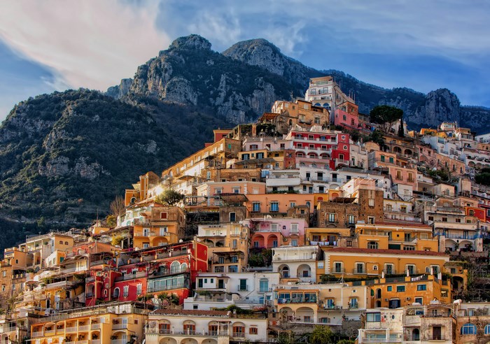 Positano town on a steep mountain slope