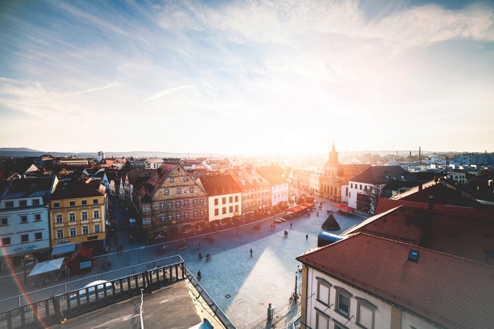 Town square in Bayreuth at sunset