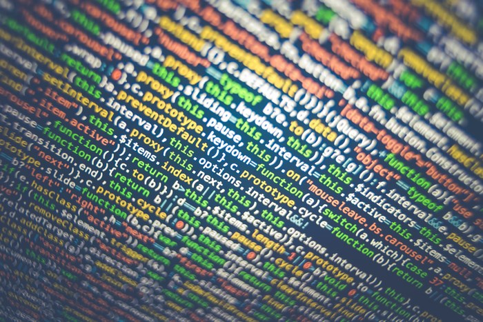 Close-up of colorful computer code on a screen