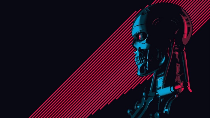 Terminator Cyborg Head with Red and Blue Lighting