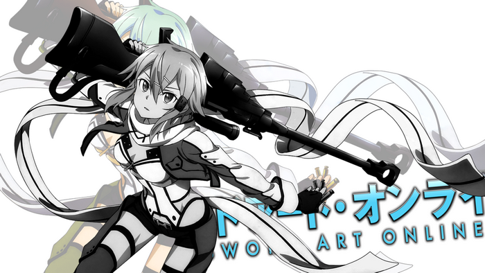 Sinon from Sword Art Online with a sniper rifle