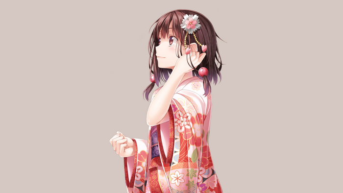 Girl in Kimono with Brown Hair