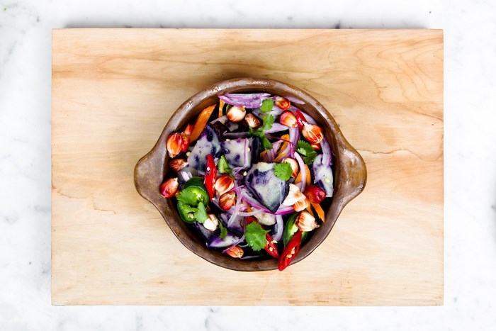 Peruvian Ceviche with Purple Potatoes and Corn
