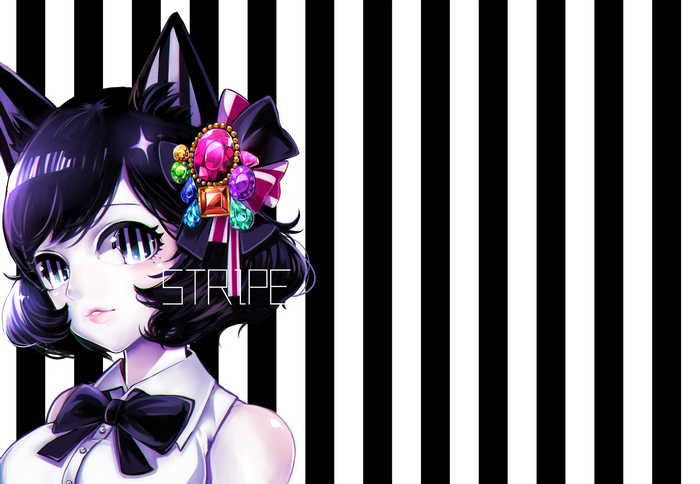 Cat Girl with Bow and Jewels