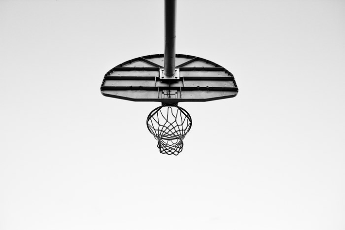 Black and white basketball hoop and net