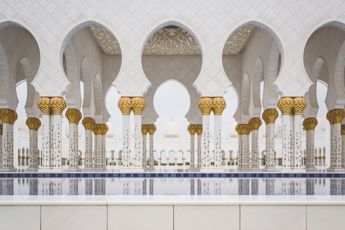 Elegant White and Gold Arches at Sheikh Zayed Mosque
