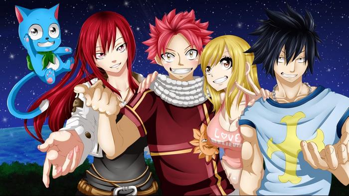 Natsu, Lucy, Erza, Gray, and Happy from Fairy Tail