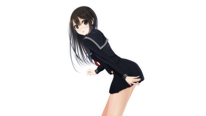 Anime girl with long black hair in a school uniform