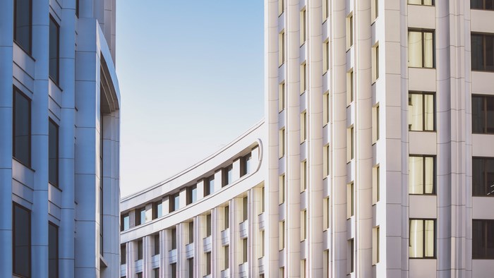 Modern architecture with curved and straight facades