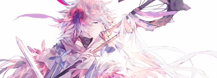 Merlin from Fate Series with sword and umbrella