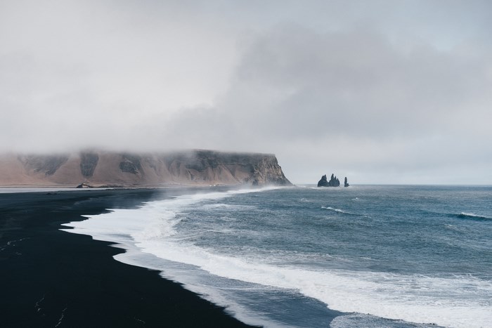 Black sand beach with sea stacks in Iceland