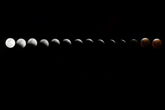 Lunar eclipse phases on a black background