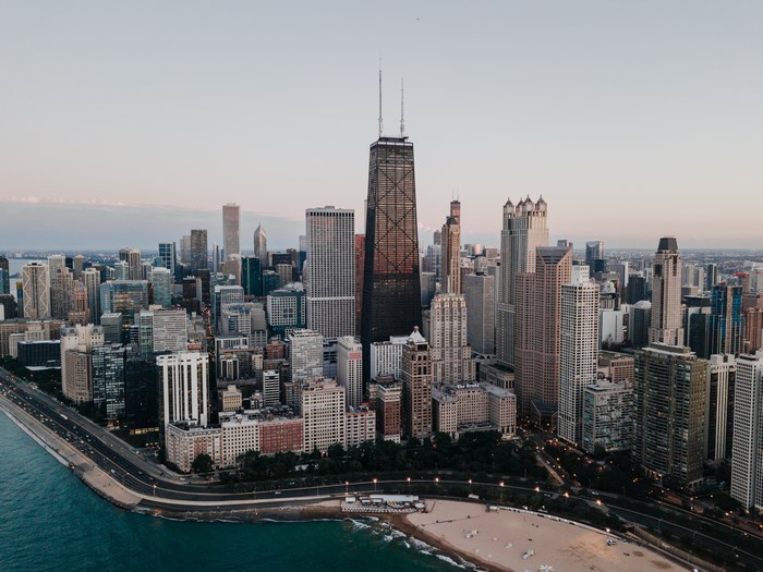 Chicago skyline with John Hancock Center and Lake Michigan