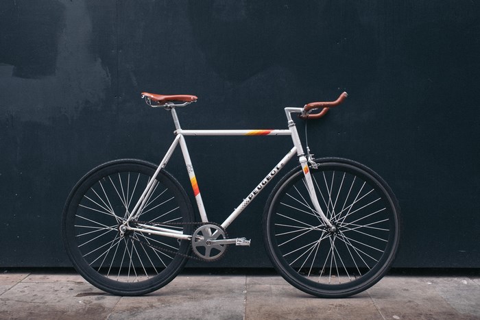 White Peugeot Fixie Bicycle with Leather Saddle