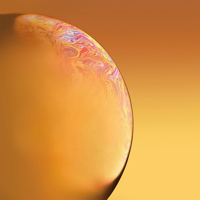 Abstract orange bubble with colorful swirls