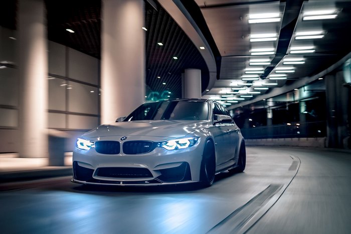 BMW M3 with LED Headlights at Night