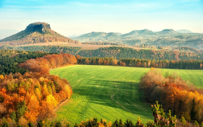 Autumn landscape with rolling hills and a plateau