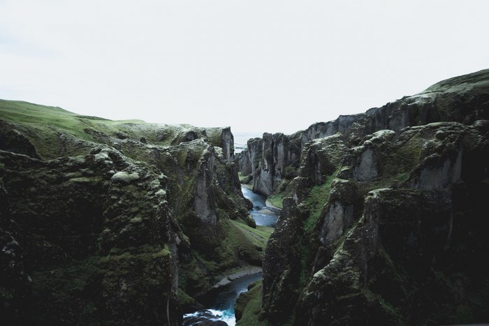 Fjaðrárgljúfur Canyon in Iceland with a River