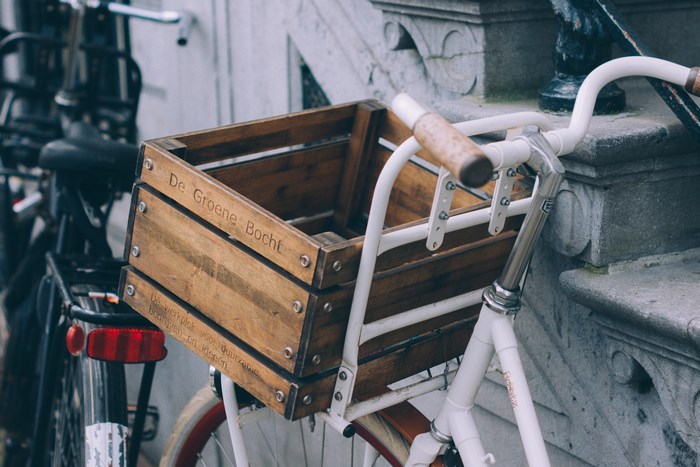Bicycle with a wooden crate in Amsterdam