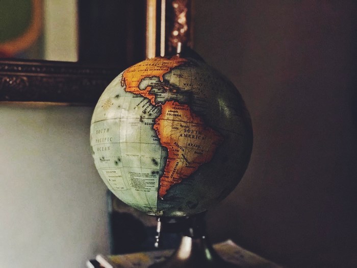 Globe showing South America and the Pacific Ocean