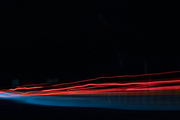 Red and blue light trails at night