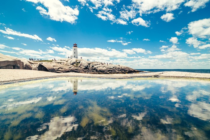 Peggy's Cove Lighthouse reflected in tidal pool