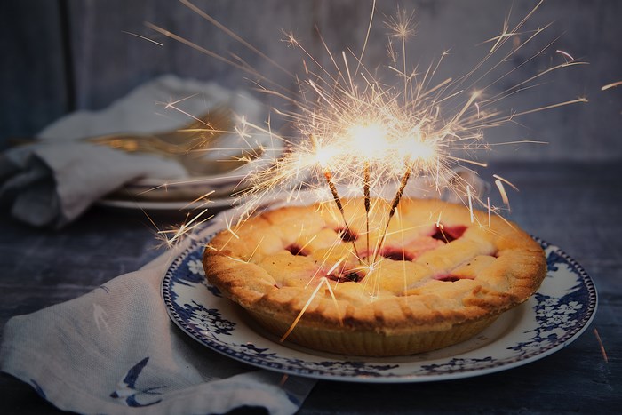 Pie with Sparklers on a Plate