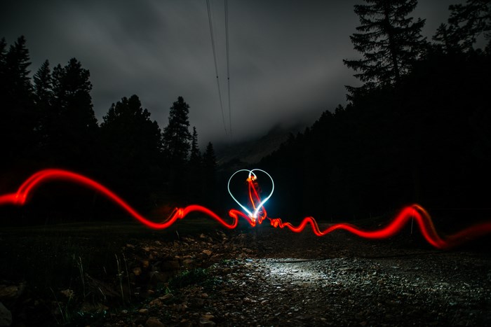 Light painting of a heart shape at night