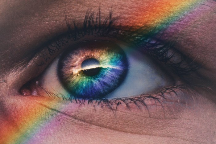 Close-up of an eye with rainbow colors