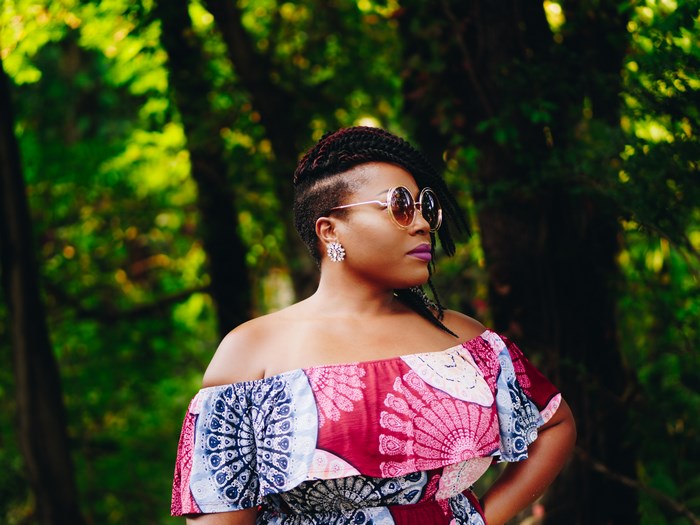 Confident African American Woman Wearing Sunglasses